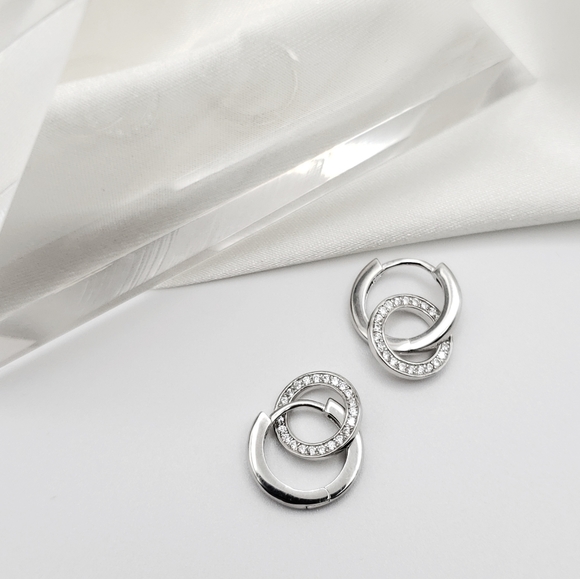 NEW 925 Sterling Silver Dangle Pave Diamond Hoop Huggie Earrings - Picture 6 of 6